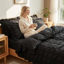 Спален комплект чаршафи с драперия, от 6 части Кари - Черен