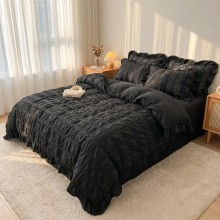 Спален комплект чаршафи с драперия, от 6 части Кари - Черен