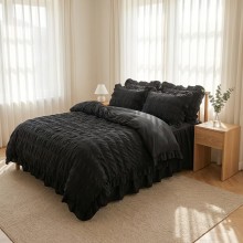 Спален комплект чаршафи с драперия, от 6 части Кари - Черен