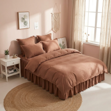 Луксозен спален комплект чаршафи от 6 части с драперия, Тоскани - Карамел Луксозен спален комплект чаршафи от 6 части с драперия, Тоскани - Карамел