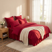 Луксозен спален комплект чаршафи от 6 части с драперия, Тоскани - Ягода Луксозен спален комплект чаршафи от 6 части с драперия, Тоскани - Ягода