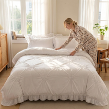 Луксозен спален комплект чаршафи от 4 части, Хармония - Бял