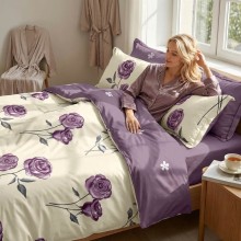 Спален комплект чаршафи от 6 части, Лилава роза