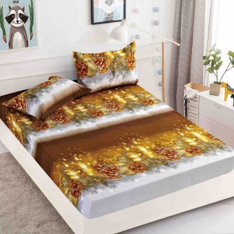 Спален комплект чаршафи с ластик от 3 части, Голд