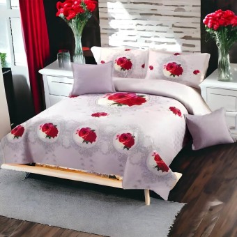 3D кувертюра за спалня с 4 бр. възглавници - Рози, 100% памук