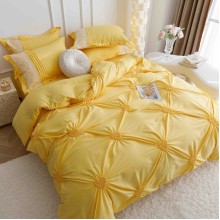 Луксозен спален комплект чаршафи от 6 части, Хармония - Жълт