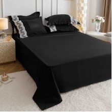 Луксозен спален комплект чаршафи от 6 части, Хармония - Черен