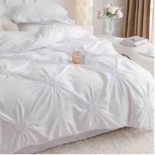 Луксозен спален комплект чаршафи от 6 части, Хармония - Бял