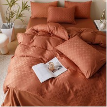 Луксозен спален комплект чаршафи от 6 части, Жакард - Сьомга