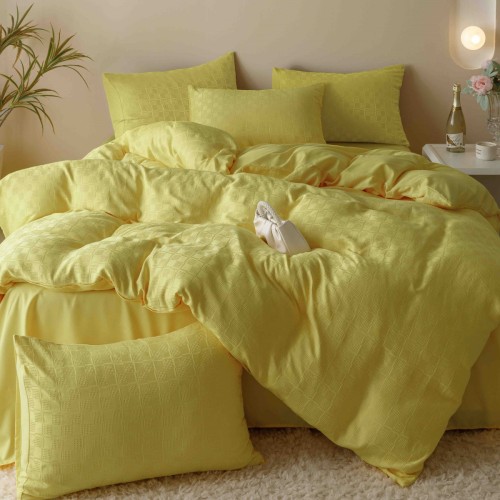 Луксозен спален комплект чаршафи от 6 части, Жакард - Жълт