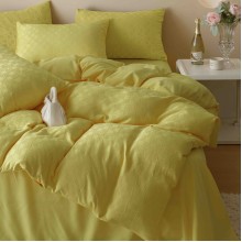 Луксозен спален комплект чаршафи от 6 части, Жакард - Жълт