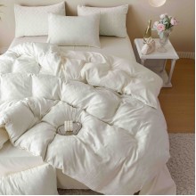 Луксозен спален комплект чаршафи от 6 части, Жакард - Крем
