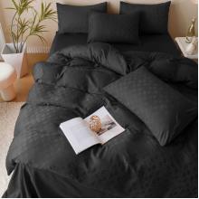 Луксозен спален комплект чаршафи от 6 части, Жакард - Черен