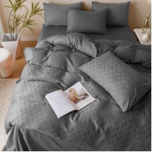 Луксозен спален комплект чаршафи от 6 части, Жакард - Сив