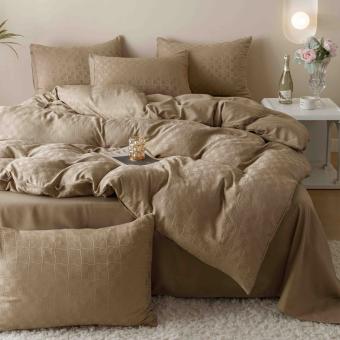 Луксозен спален комплект чаршафи от 6 части, Жакард - Кафяв