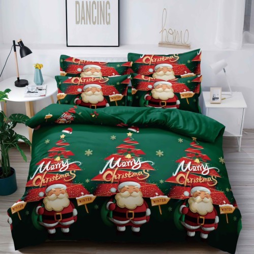Коледен спален комплект чаршафи - Весела коледа, 100% памук, от 6 части