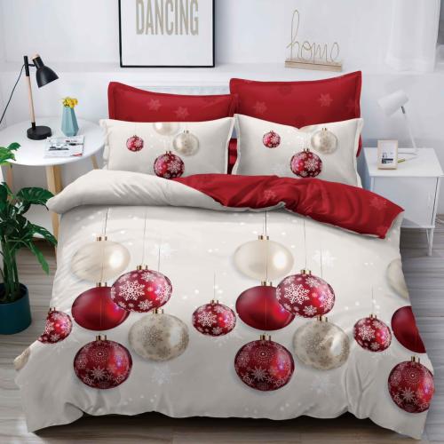 Коледен спален комплект чаршафи с ластик - Топки, 100% памук, от 6 части