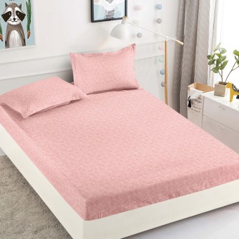 Спален комплект чаршафи с ластик, 100% памук от 3 части, Еви - Розов