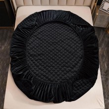 Спален комплект чаршафи с ластик, 100% памук от 3 части, Кадифе - Черен