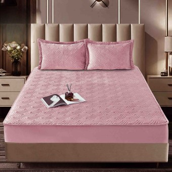 Спален комплект чаршафи с ластик, 100% памук от 3 части, Кадифе - Розов
