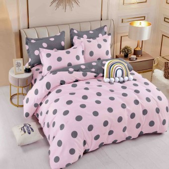 Комплект чаршафи за единично легло, 100% памук, от 4 части, Точица - Розов