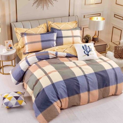Комплект чаршафи за единично легло, 100% памук, от 4 части, Каре - Жълт
