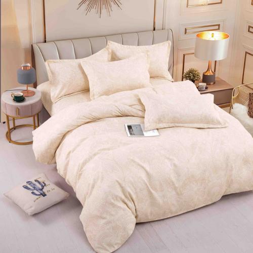 Комплект чаршафи за единично легло, 100% памук, от 4 части, Флори - Крем