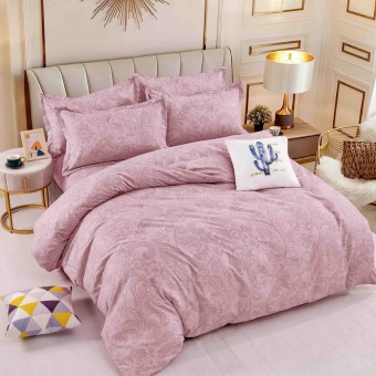 Комплект чаршафи за единично легло, 100% памук, от 4 части, Флори - Пепел от рози
