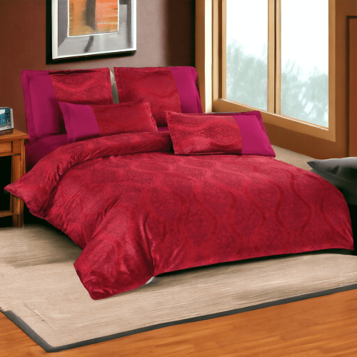 Спален комплект чаршафи, Памучно кадифе, от 6 части - Червен