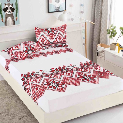 Спален комплект чаршафи с ластик, 100% памук от 3 части, Шевица - Лили