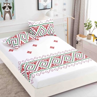Спален комплект чаршафи с ластик, 100% памук от 3 части, Шевица - Мери