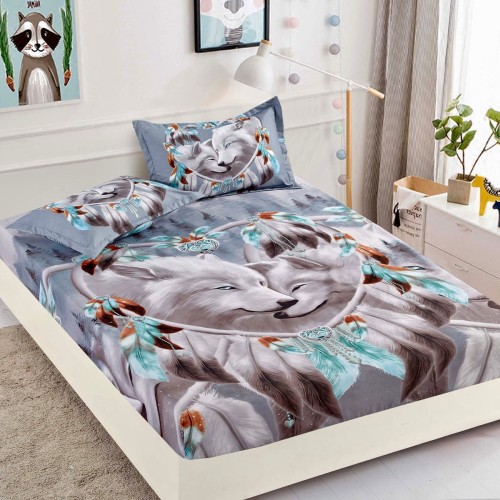 Спален комплект чаршафи с ластик, 100% памук от 3 части, Омега