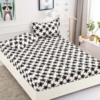 Спален комплект чаршафи с ластик, 100% памук от 3 части, Звездна