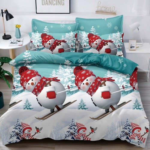 Коледен спален комплект чаршафи с ластик - Ски , 100% памук, от 6 части