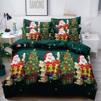  Коледен спален комплект чаршафи с ластик - Тост , 100% памук, от 6 части