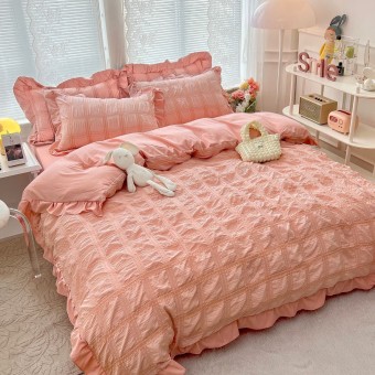Спален комплект чаршафи с драперия, 100% памук, от 6 части, Розов