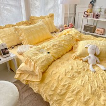 Спален комплект чаршафи с драперия, 100% памук, от 6 части, Жълто
