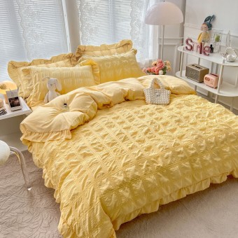 Спален комплект чаршафи с драперия, 100% памук, от 6 части Кари - Жълто