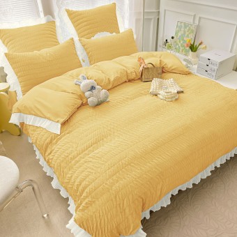 Спален комплект чаршафи с драперия, 100% памук, от 6 части Жаклин - Жълт