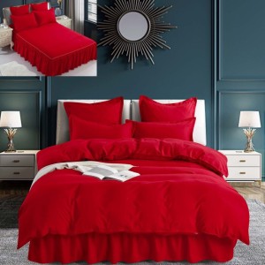 Луксозен спален комплект чаршафи от 6 части с драперия, Тоскани - Червен