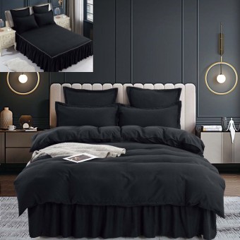 Луксозен спален комплект чаршафи от 6 части с драперия, Тоскани - Черен