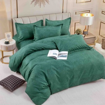 Спален комплект чаршафи с ластик, 100% памук от 6 части, Флори - Зелен