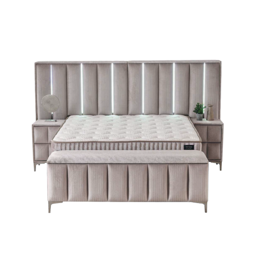 Тапицирана спалня с матрак MOONLIGHT 160 x 200 - бежов 03