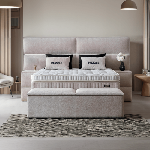 Тапицирана спалня с матрак PUZZLE 160 x 200 - бежов 03