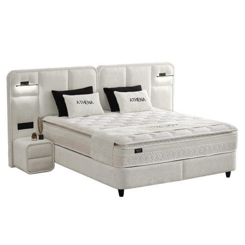 Тапицирана спалня с матрак ATHENA 180 х 200 - слонова кост SY Тапицирана спалня с матрак ATHENA 180 х 200 - слонова кост SY