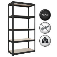Метален стелаж STAR 180x90x40 см, до 350 кг на рафт - черен